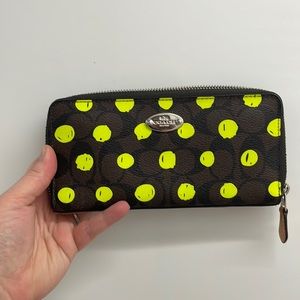 COACH NEON GREEN/YELLOW POLKA DOT WALLET